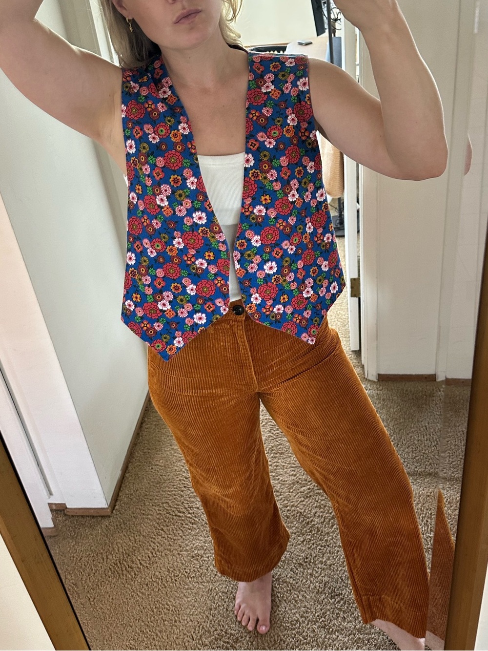 VTG Floral Rust / Coral reversible vest handmade